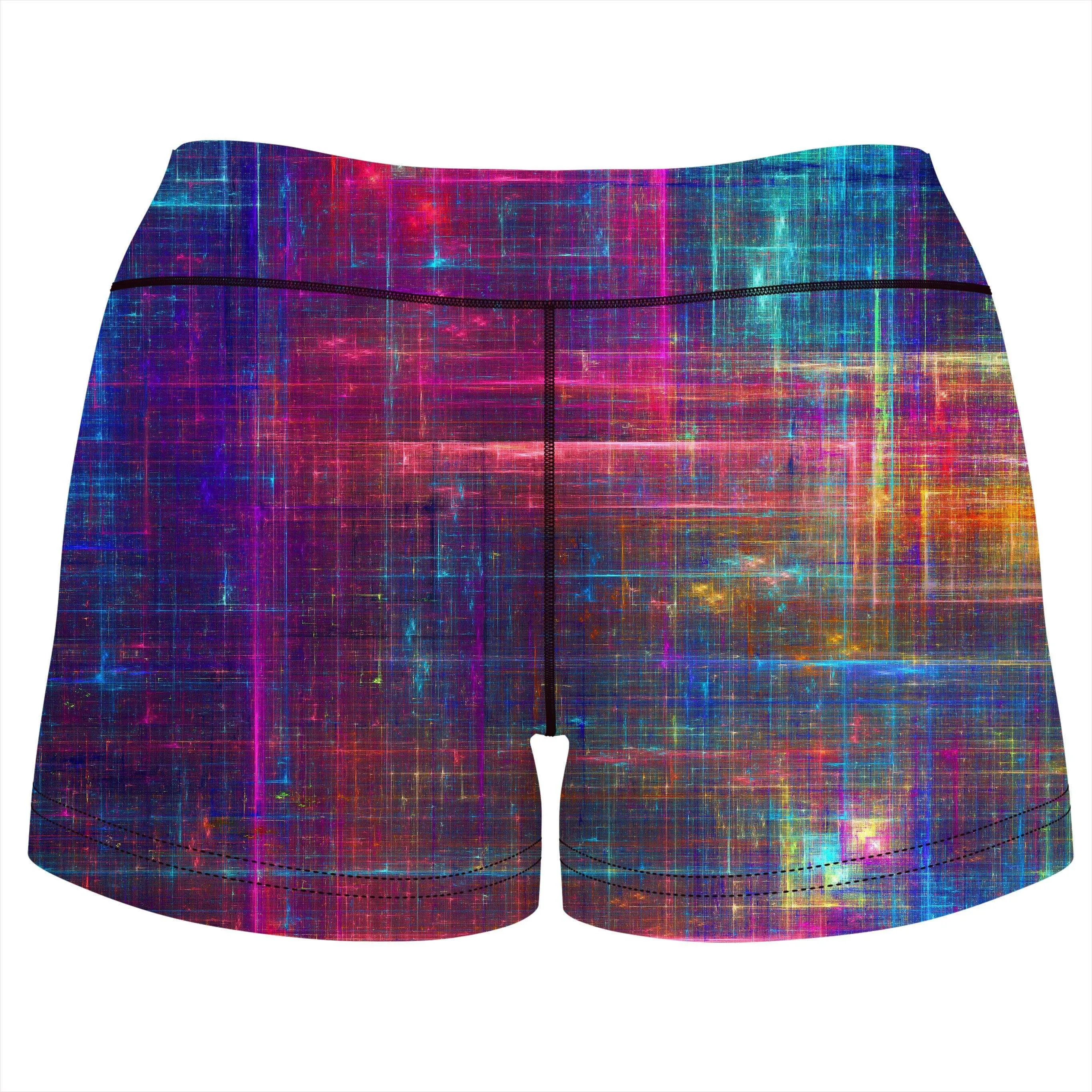 Psychedelic Matrix Rainbow High-Waisted Women's Shorts