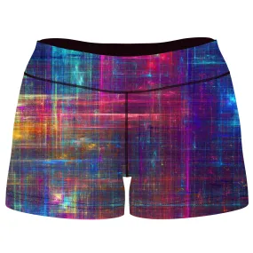 Psychedelic Matrix Rainbow High-Waisted Women's Shorts