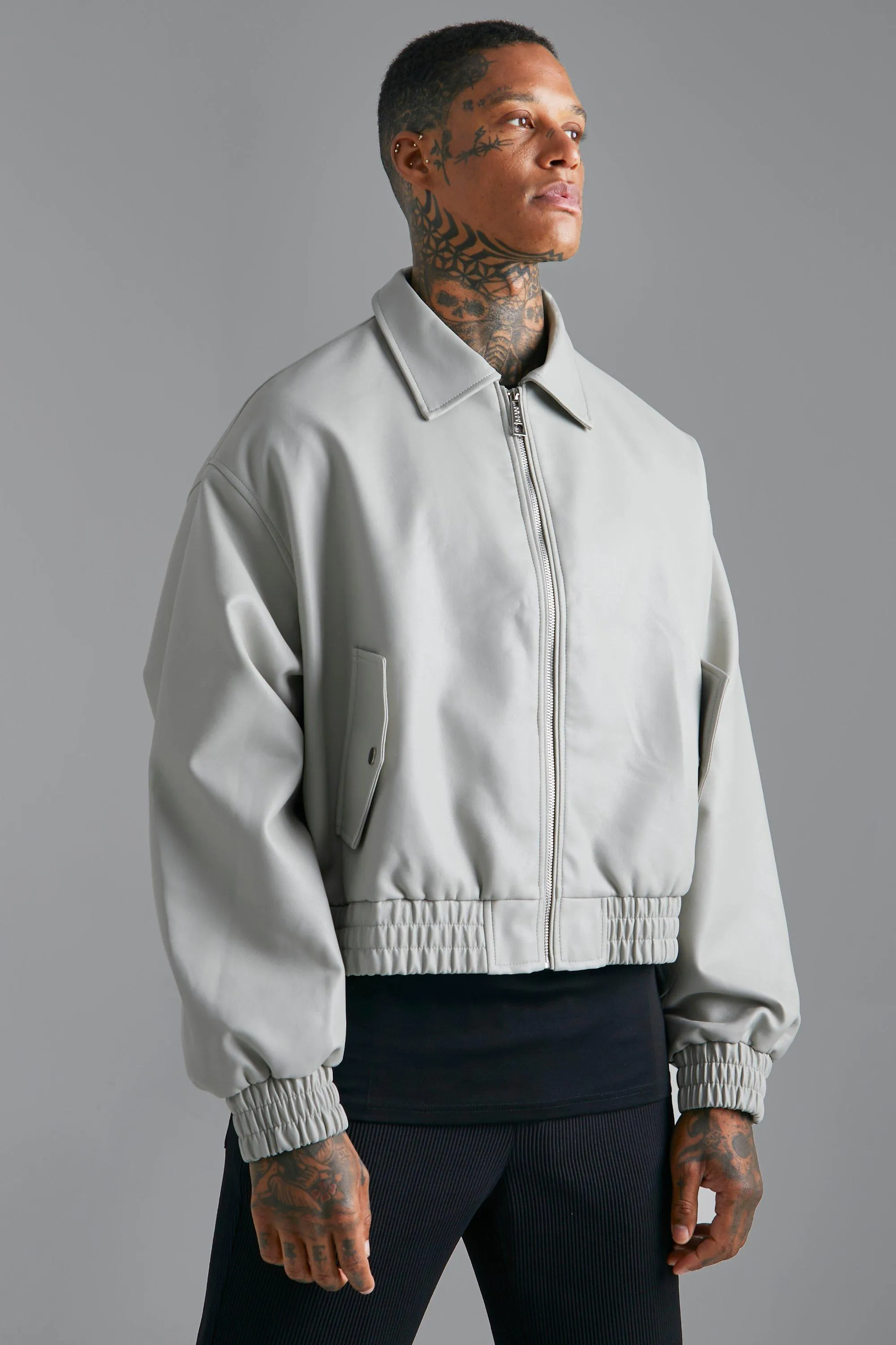 Pu Bomber Jacket With Balloon Sleeve