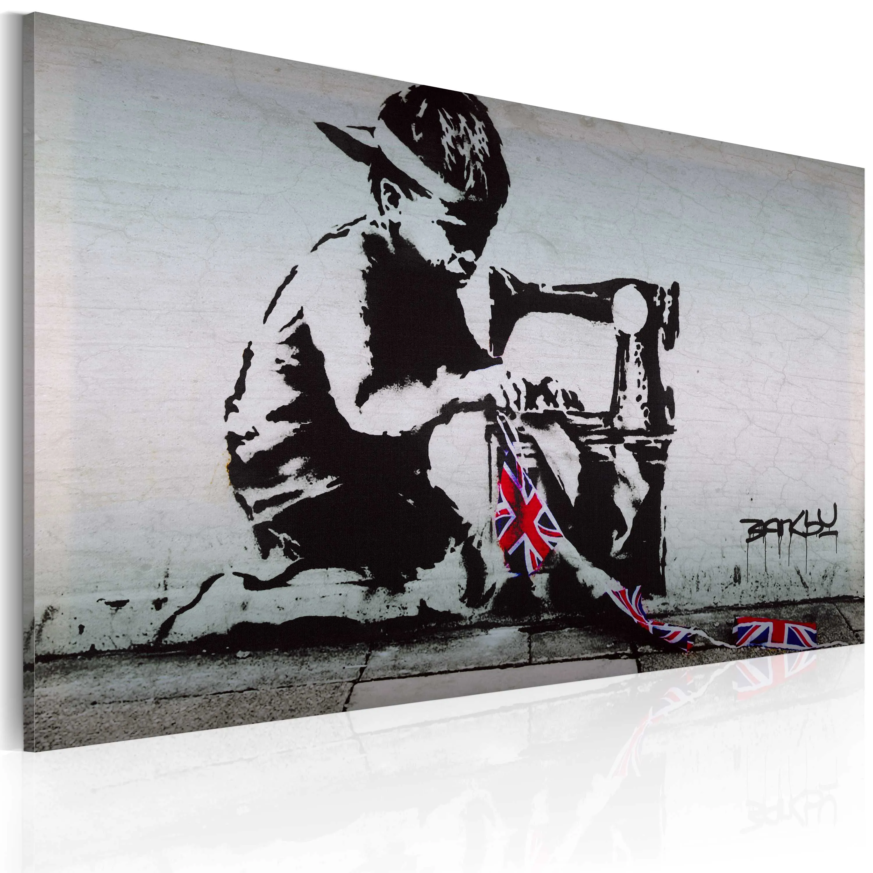 Quadro Union Jack Kid Banksy - Canvas Wall Art Print - Urban Graffiti Street Art Decor - Multiple Sizes Available