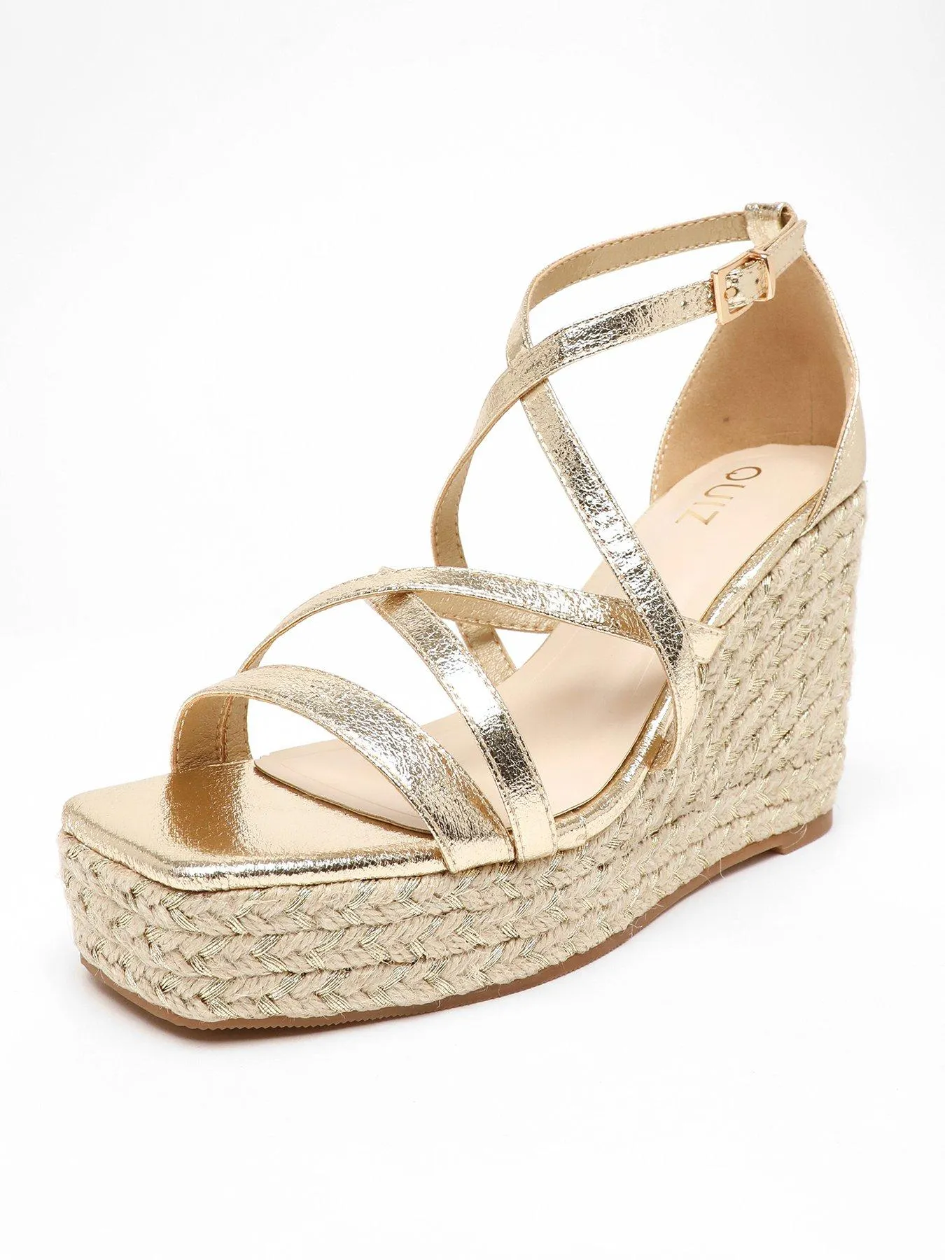 Gold Foil Strappy Woven Wedges Quiz