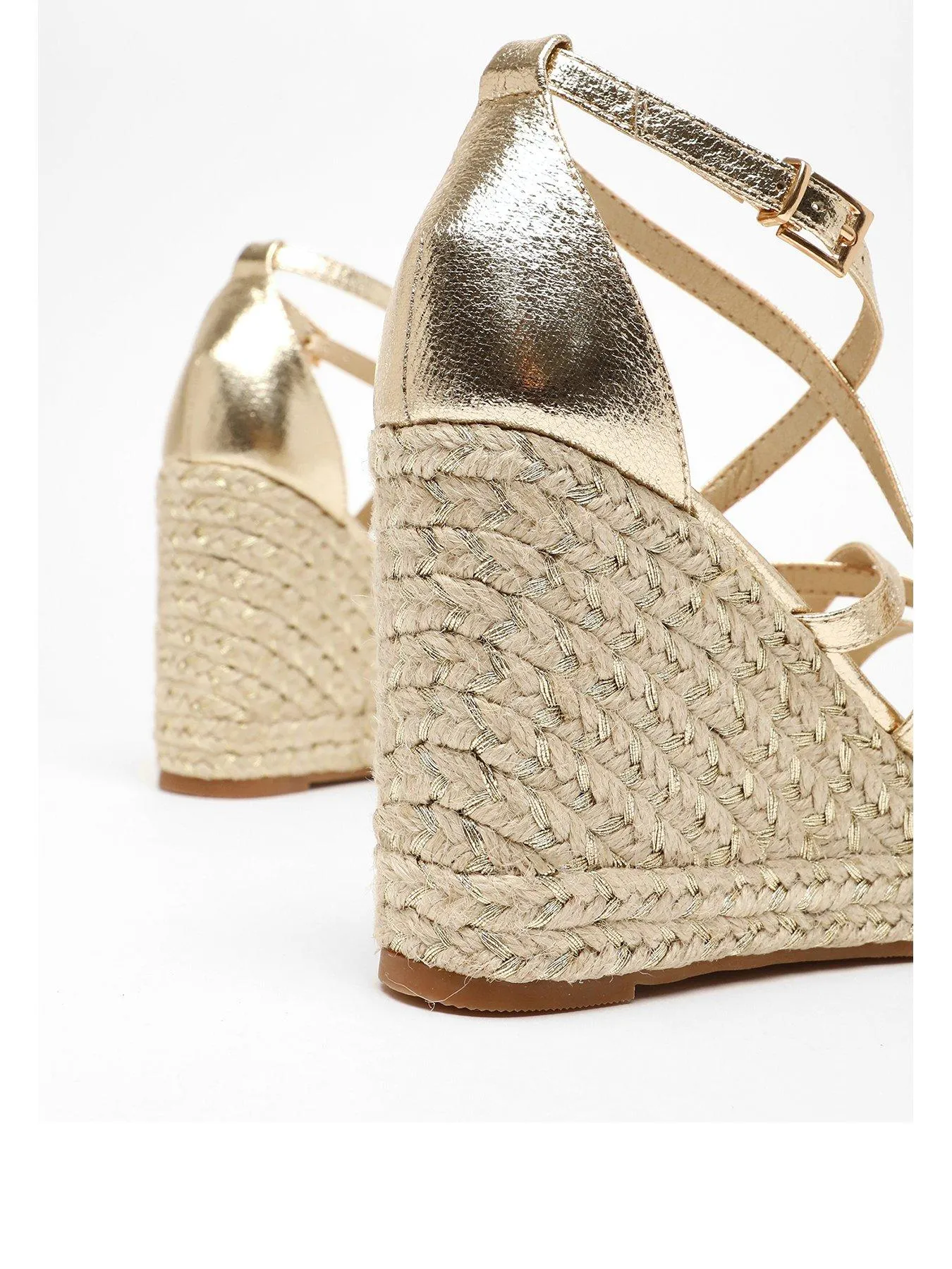 Gold Foil Strappy Woven Wedges Quiz