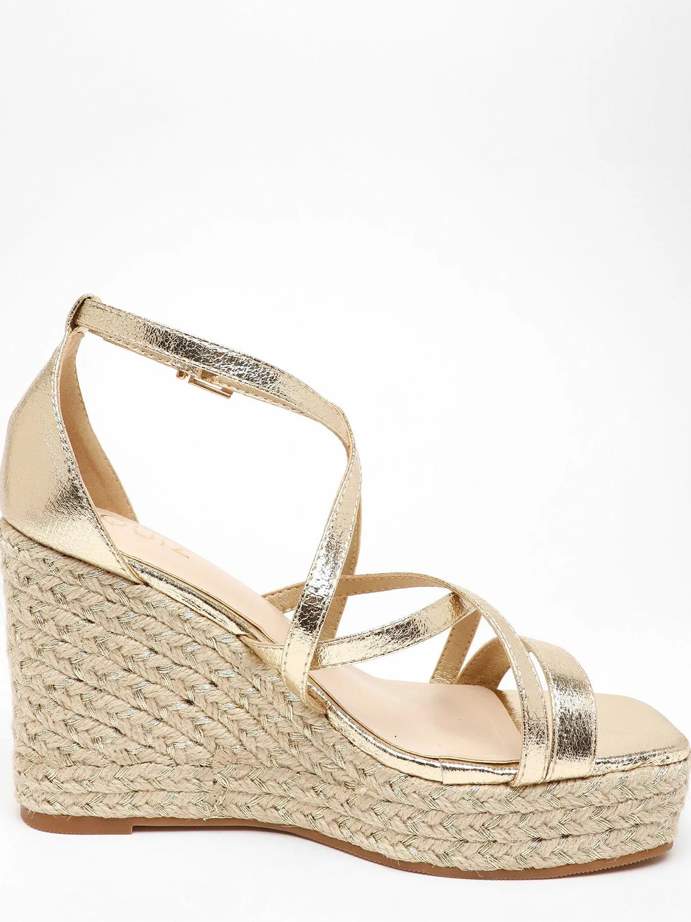 Gold Foil Strappy Woven Wedges Quiz