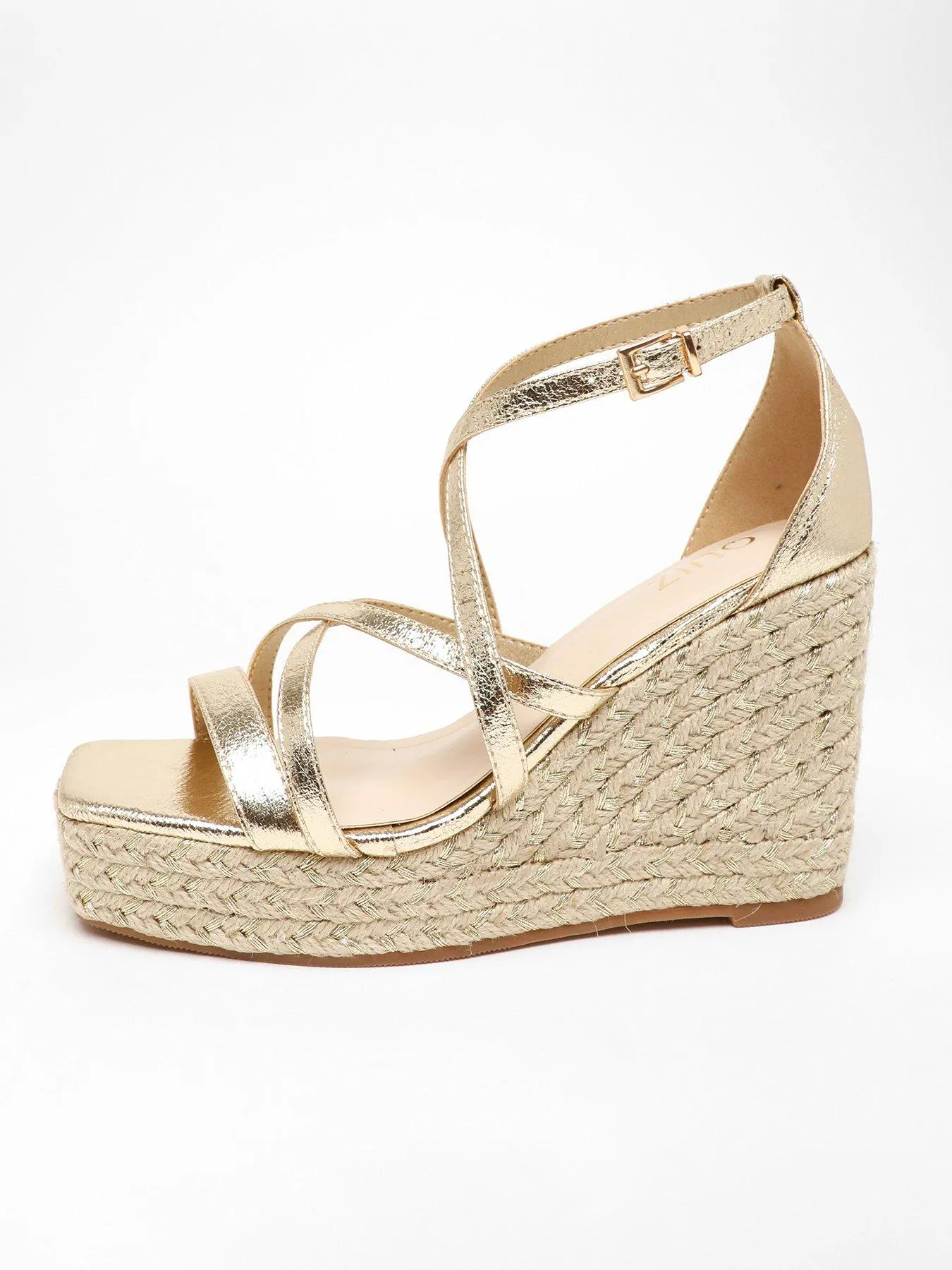 Gold Foil Strappy Woven Wedges Quiz