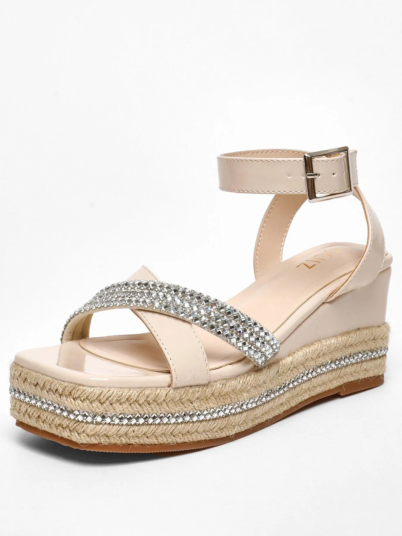 Nude Faux Leather Diamante Woven Wedges Quiz