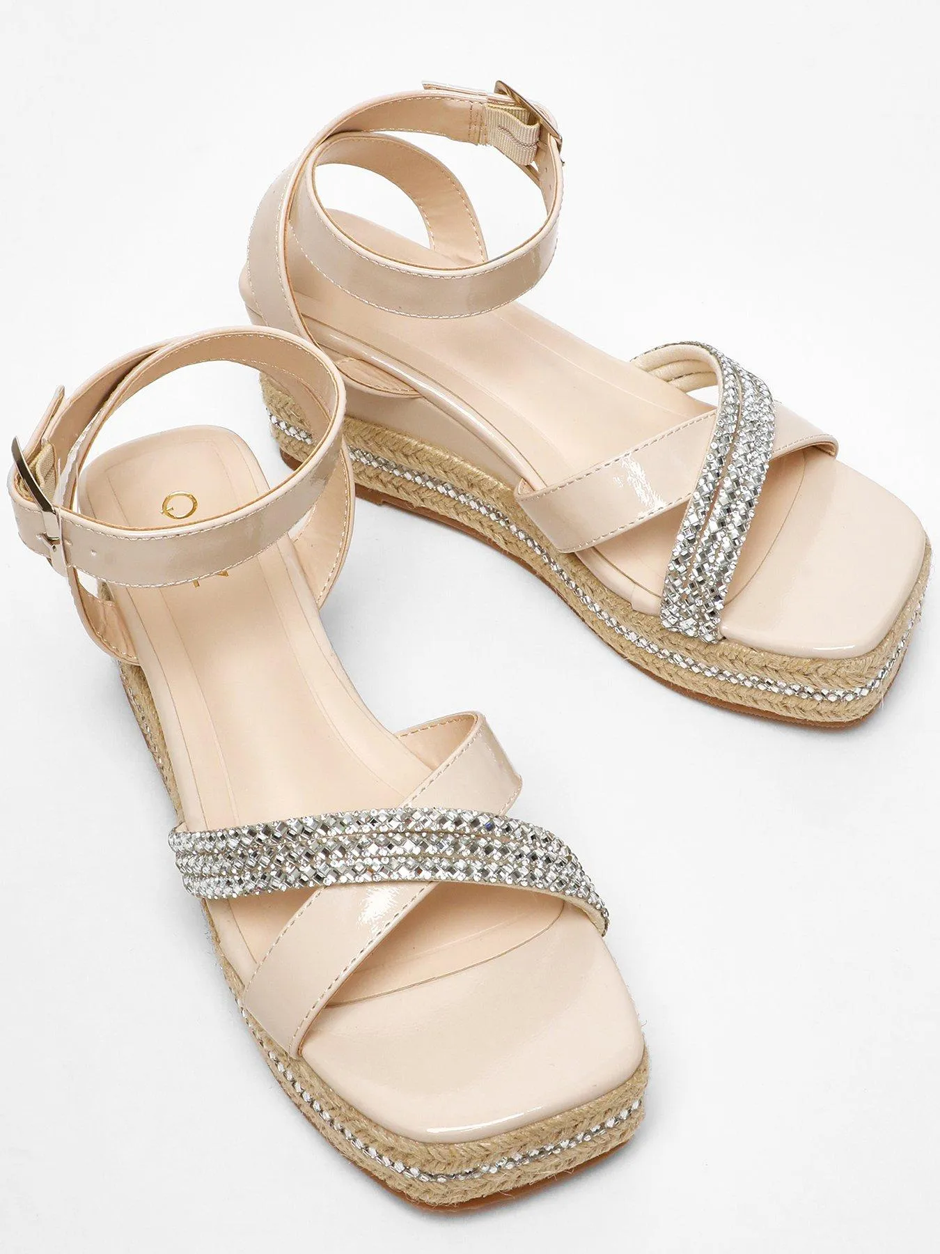 Nude Faux Leather Diamante Woven Wedges Quiz