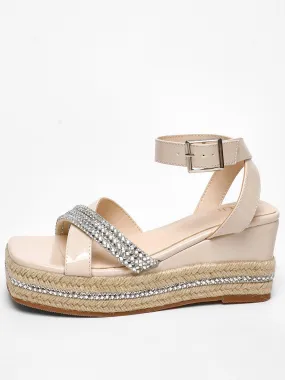 Nude Faux Leather Diamante Woven Wedges Quiz