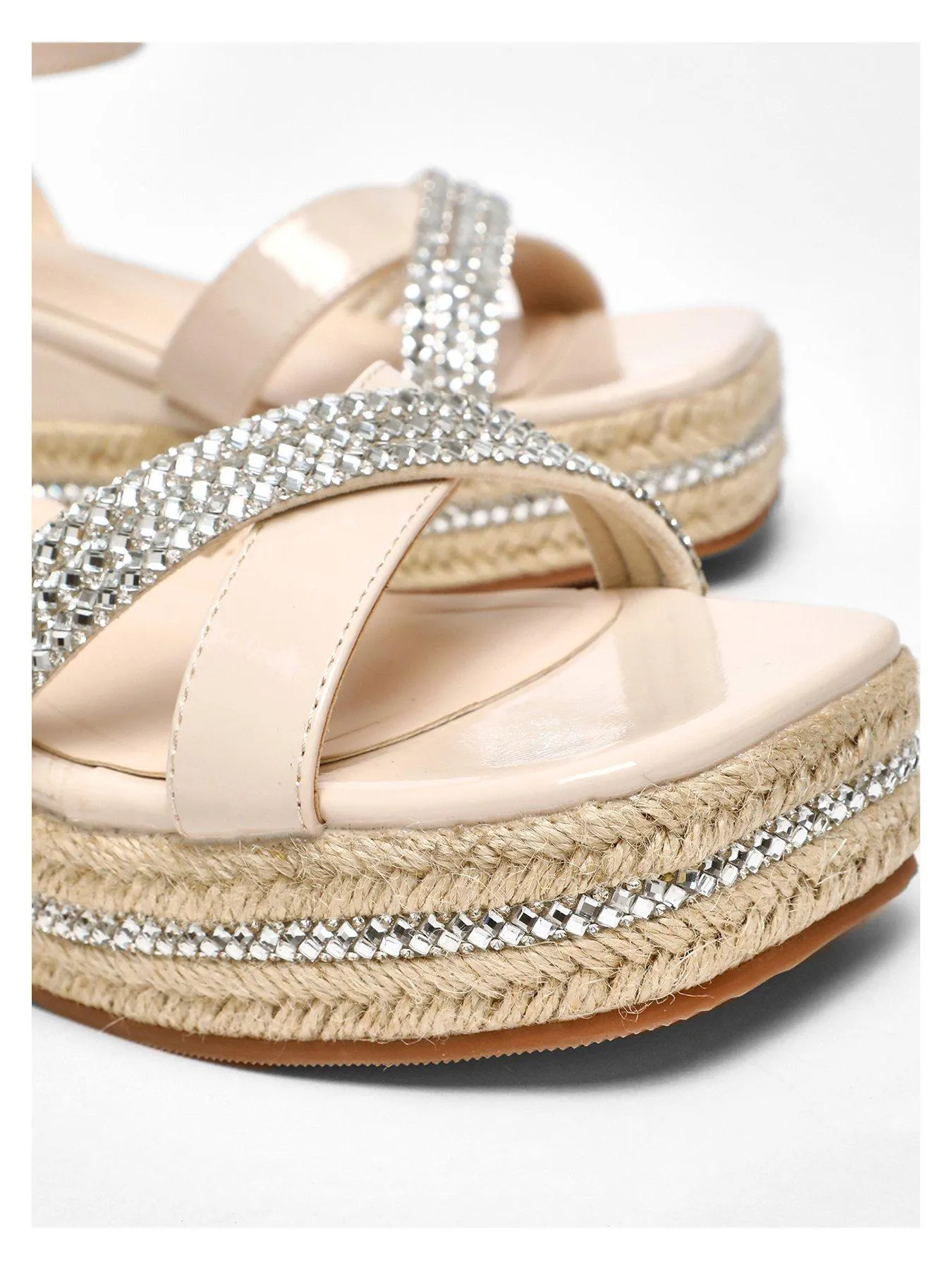 Nude Faux Leather Diamante Woven Wedges Quiz