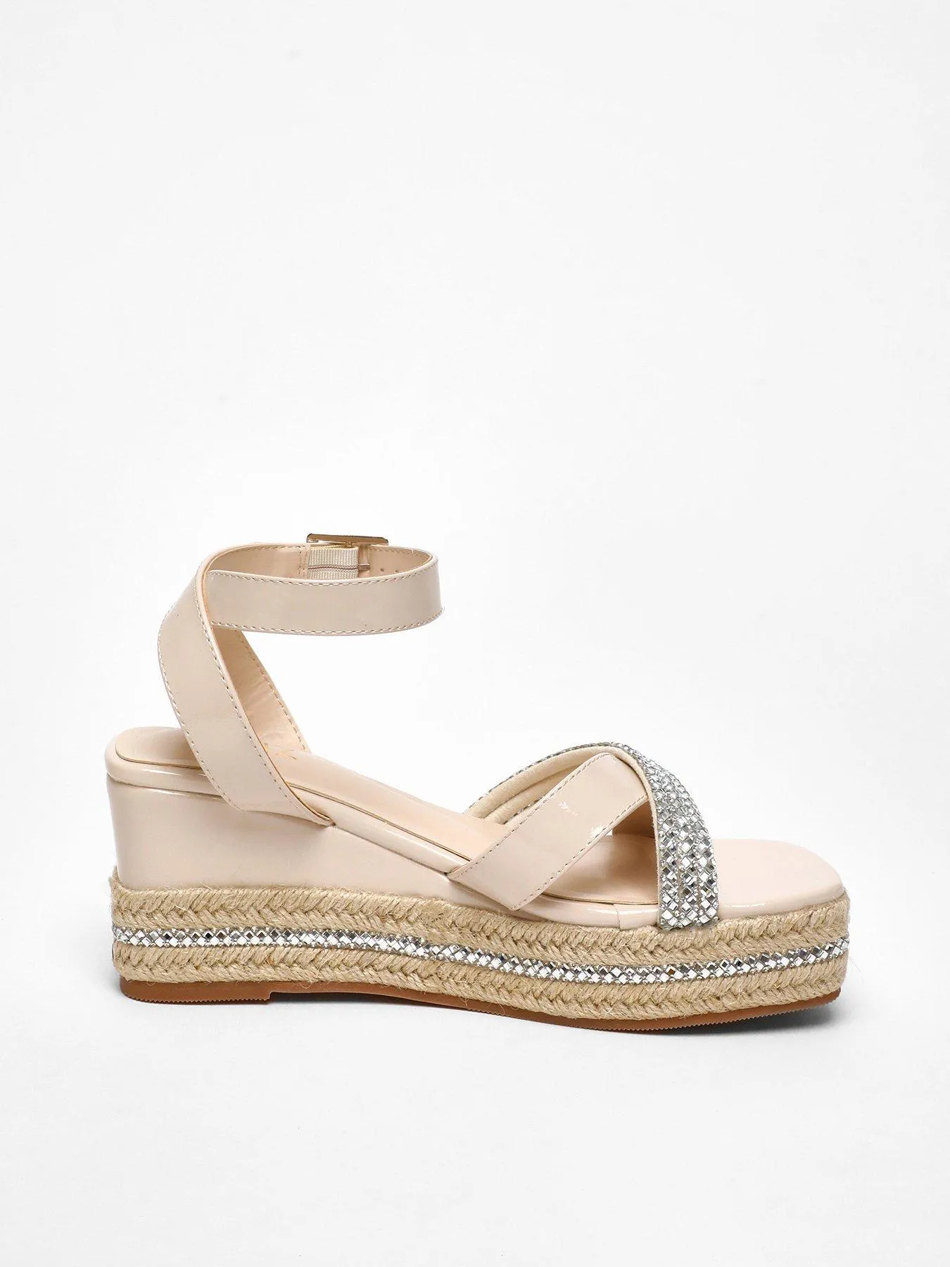 Nude Faux Leather Diamante Woven Wedges Quiz