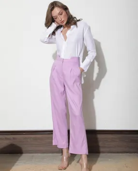 Rareism Women Evanova Pastel Purple Viscose Fabric Tailored Fit High Rise Solid Ankle Length Trousers