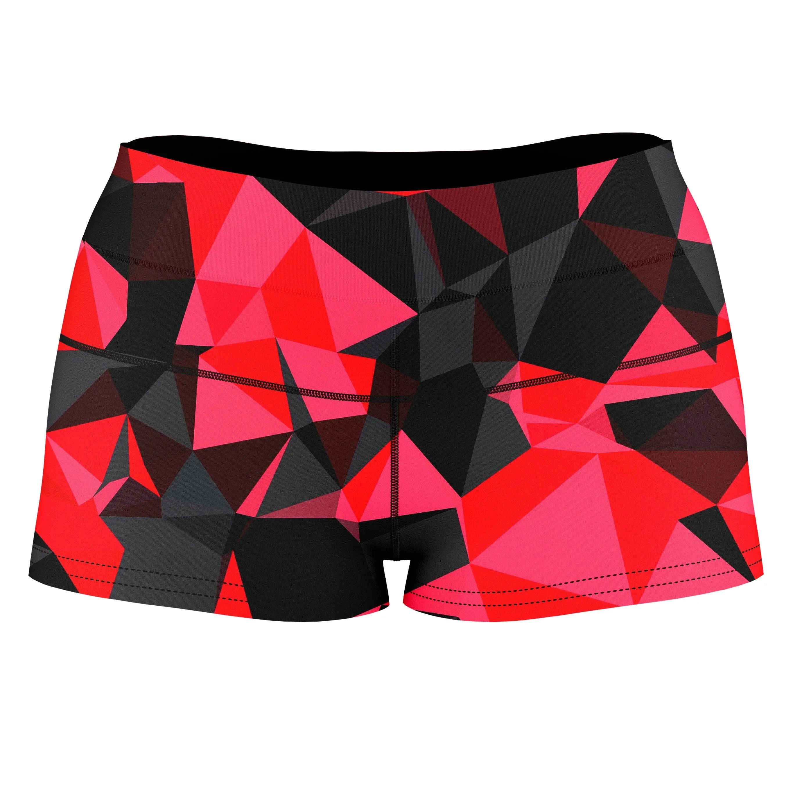 Red and Black Geo High-Waisted Women's Shorts