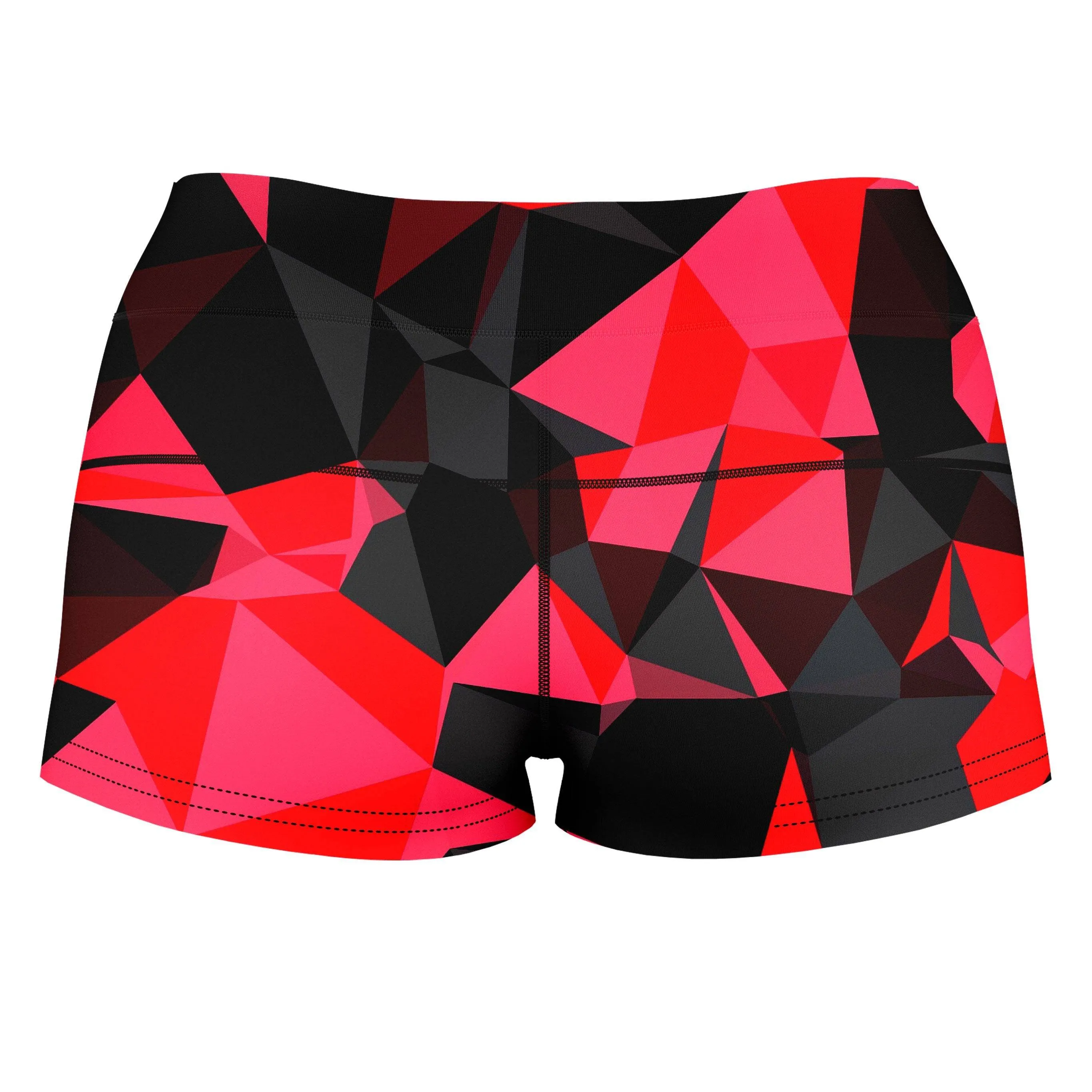 Red and Black Geo High-Waisted Women's Shorts