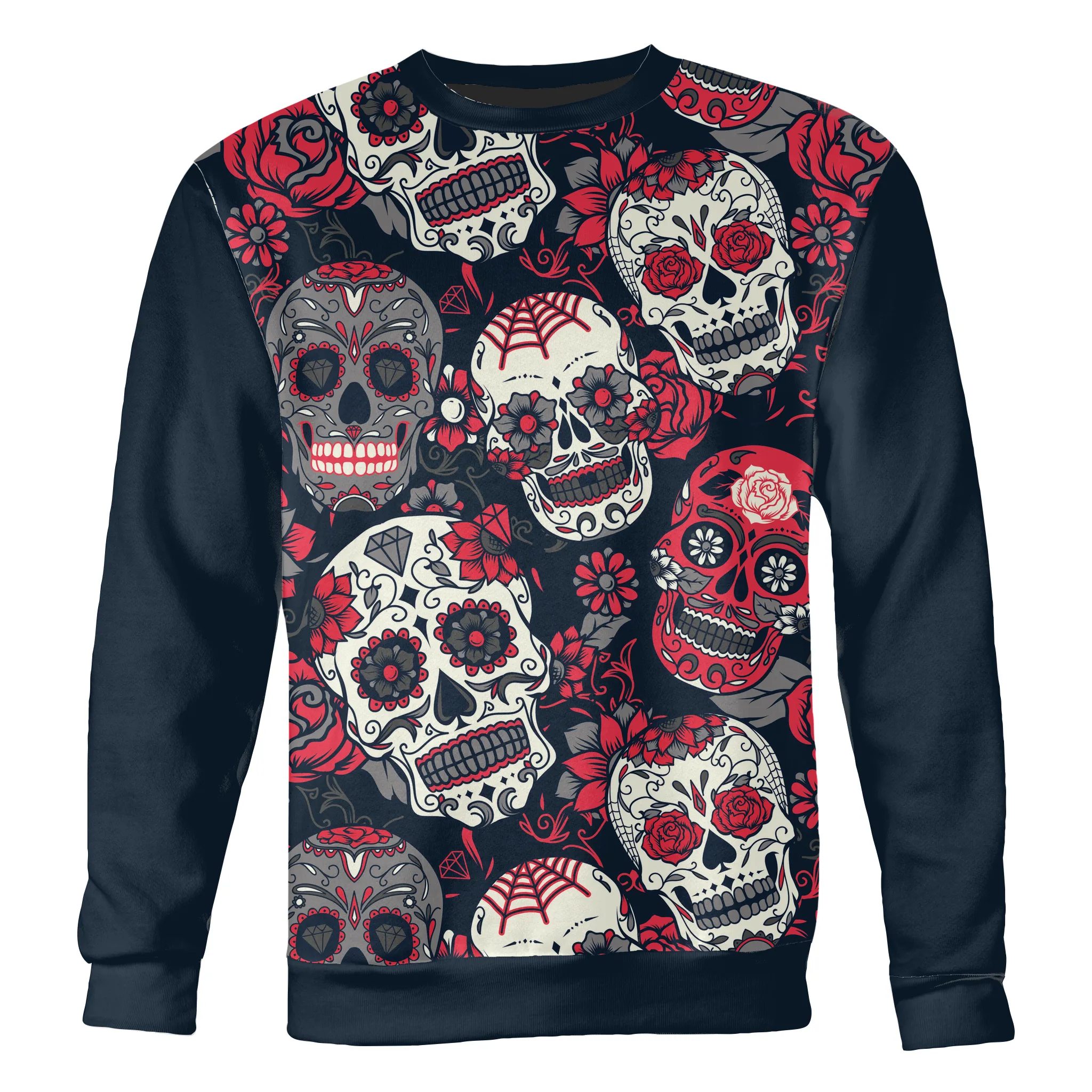 Red Rose Sugar Skull Unisex Sweatshirt