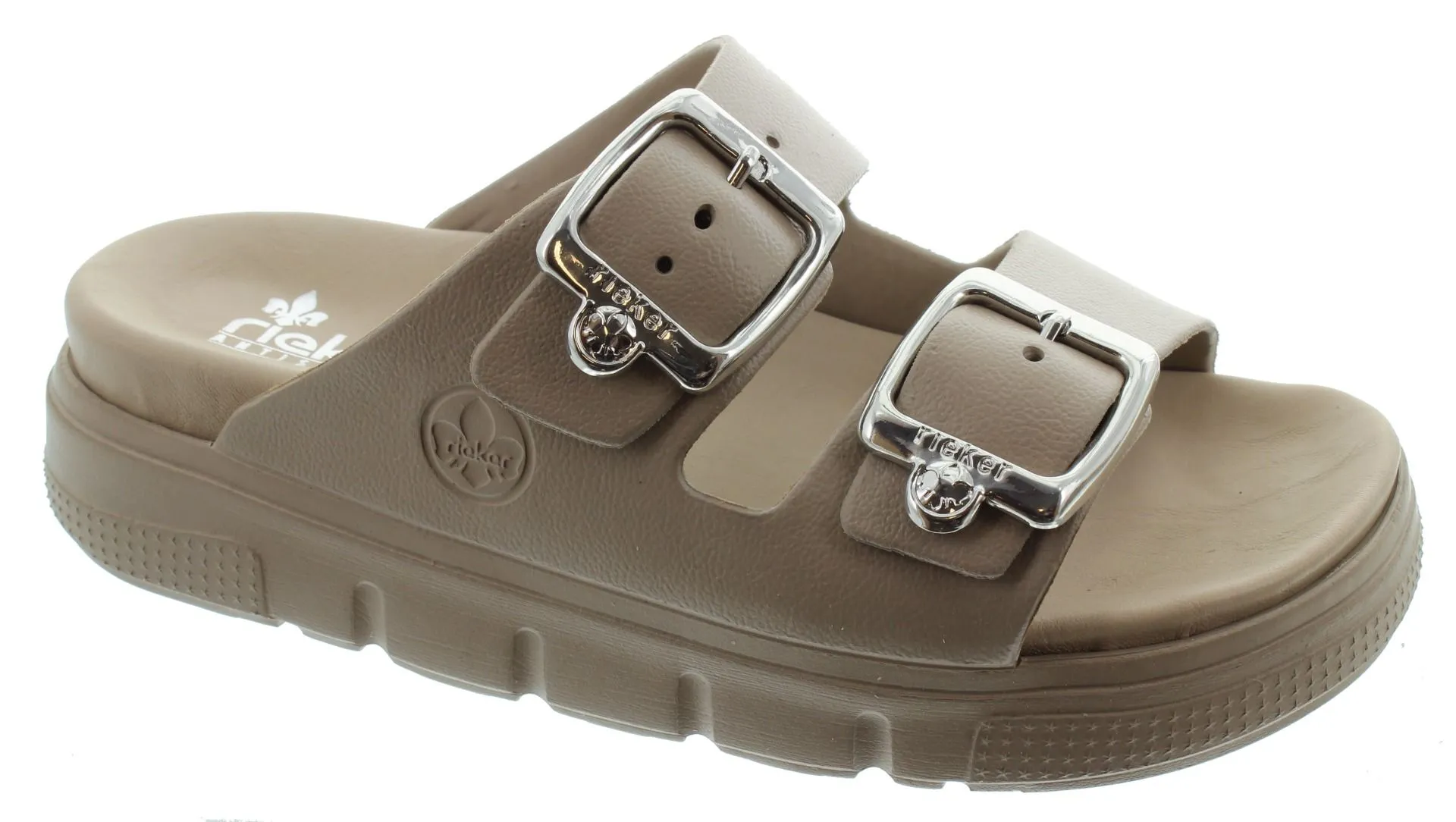 RIEKER Ladies P2180 Buckle Mules In Beige