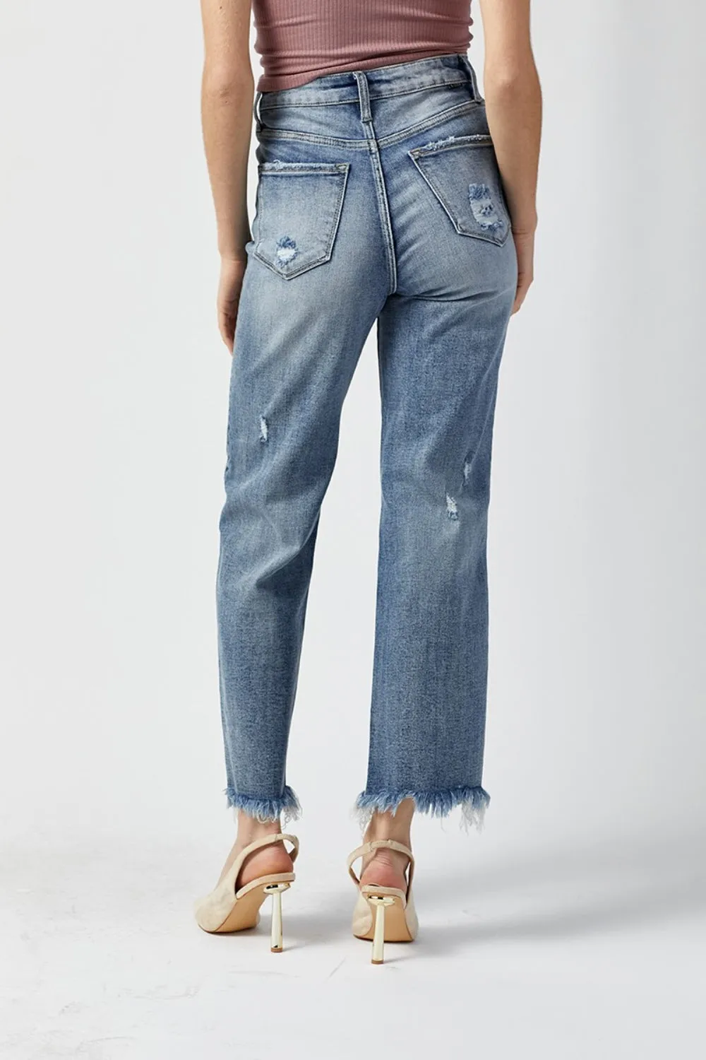 RISEN High Waist Raw Hem Straight Jeans: High-Waisted Denim with Raw Hem