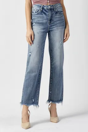 RISEN High Waist Raw Hem Straight Jeans: High-Waisted Denim with Raw Hem