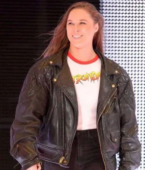 Womens Leather Ronda Rousey Bomber Jacket