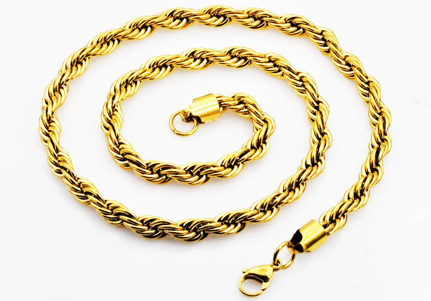 Rope Link Gold Plated Stainless Steel Men's 7.5mm Necklace Blackjack