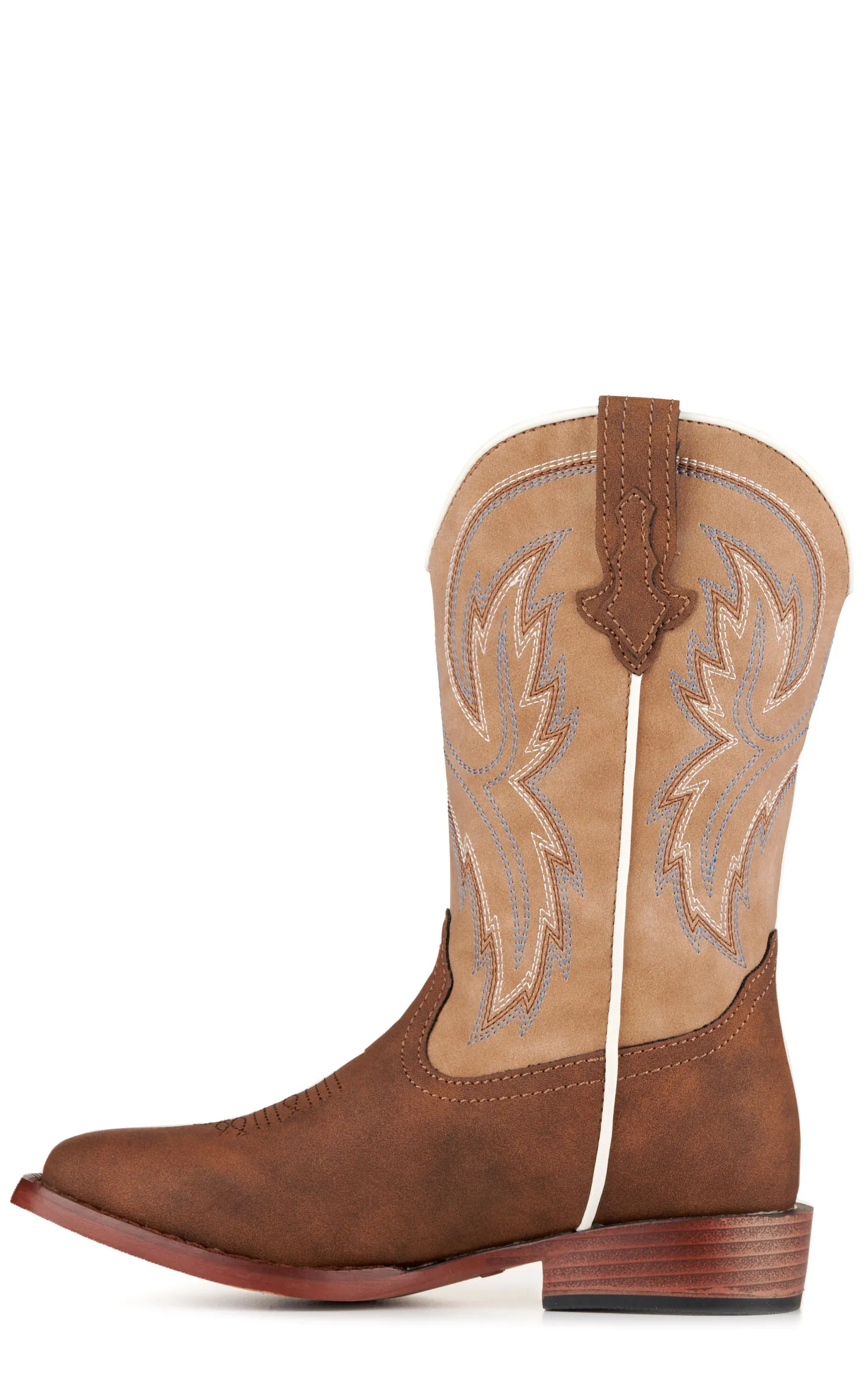 Roper Children's Brown Tan Faux Leather Square Toe Cowboy Boots.