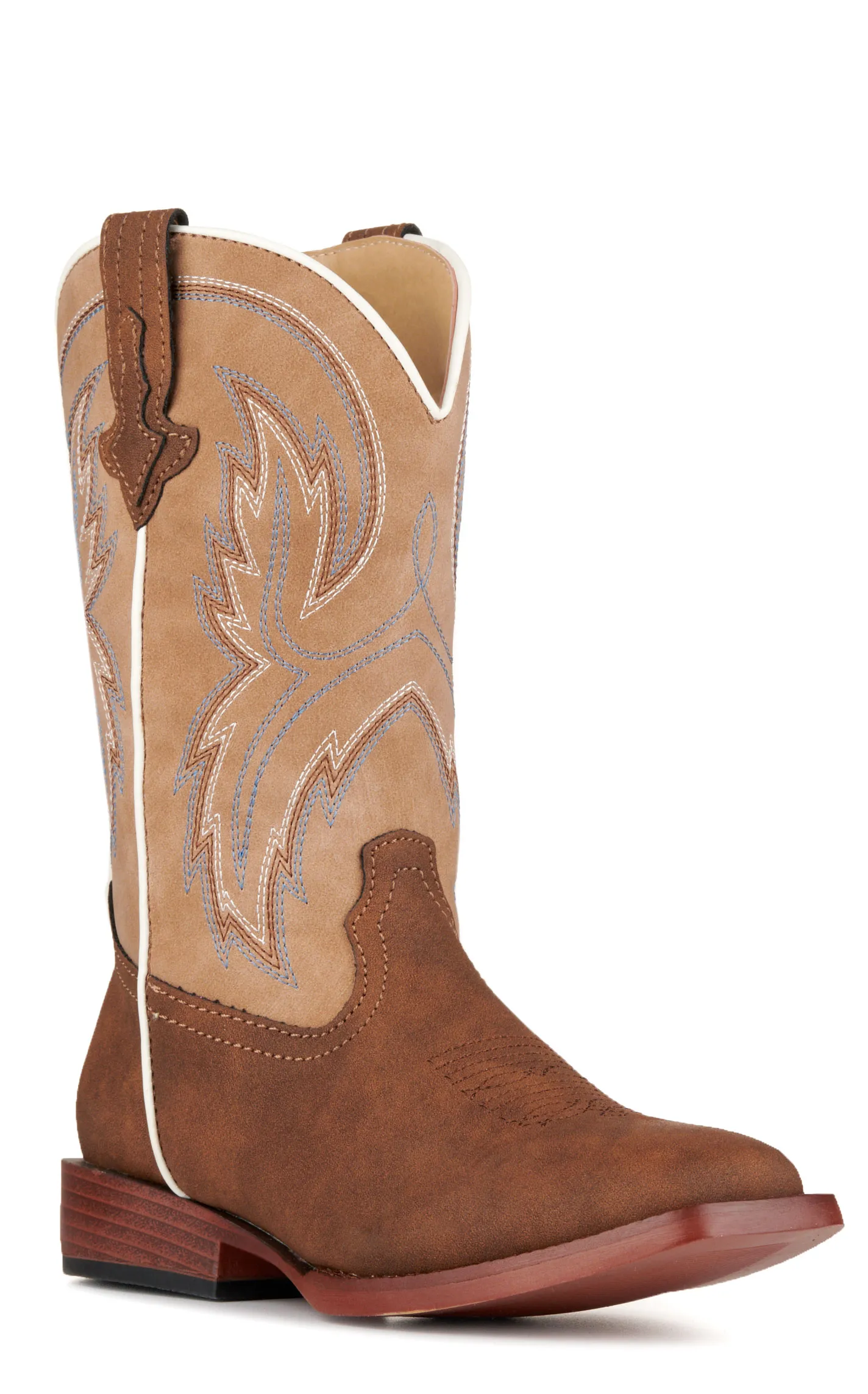 Roper Children's Brown Tan Faux Leather Square Toe Cowboy Boots.