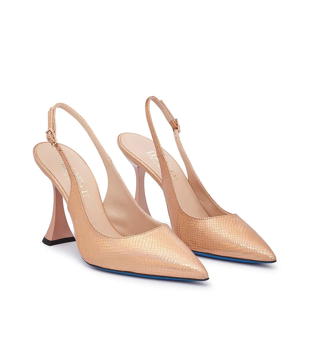 Rose Gold Printed Leather Slingback Pumps