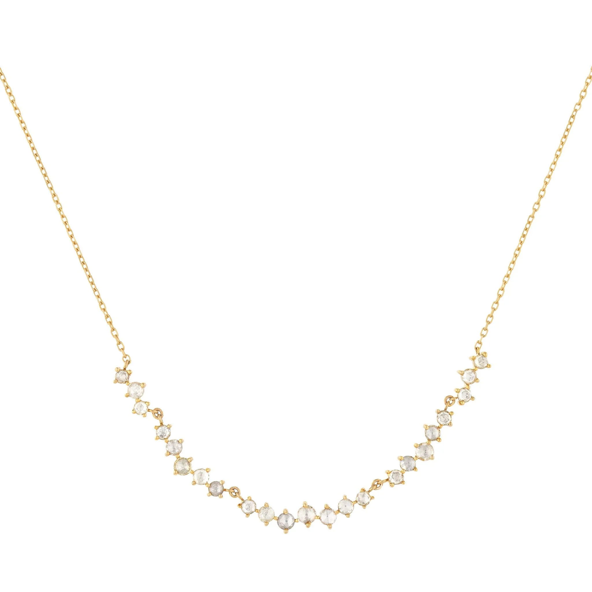 Rosecut Diamond Necklace Featuring 23 Rosecut Diamonds Set in Gradation in 14 Karat Yellow Gold