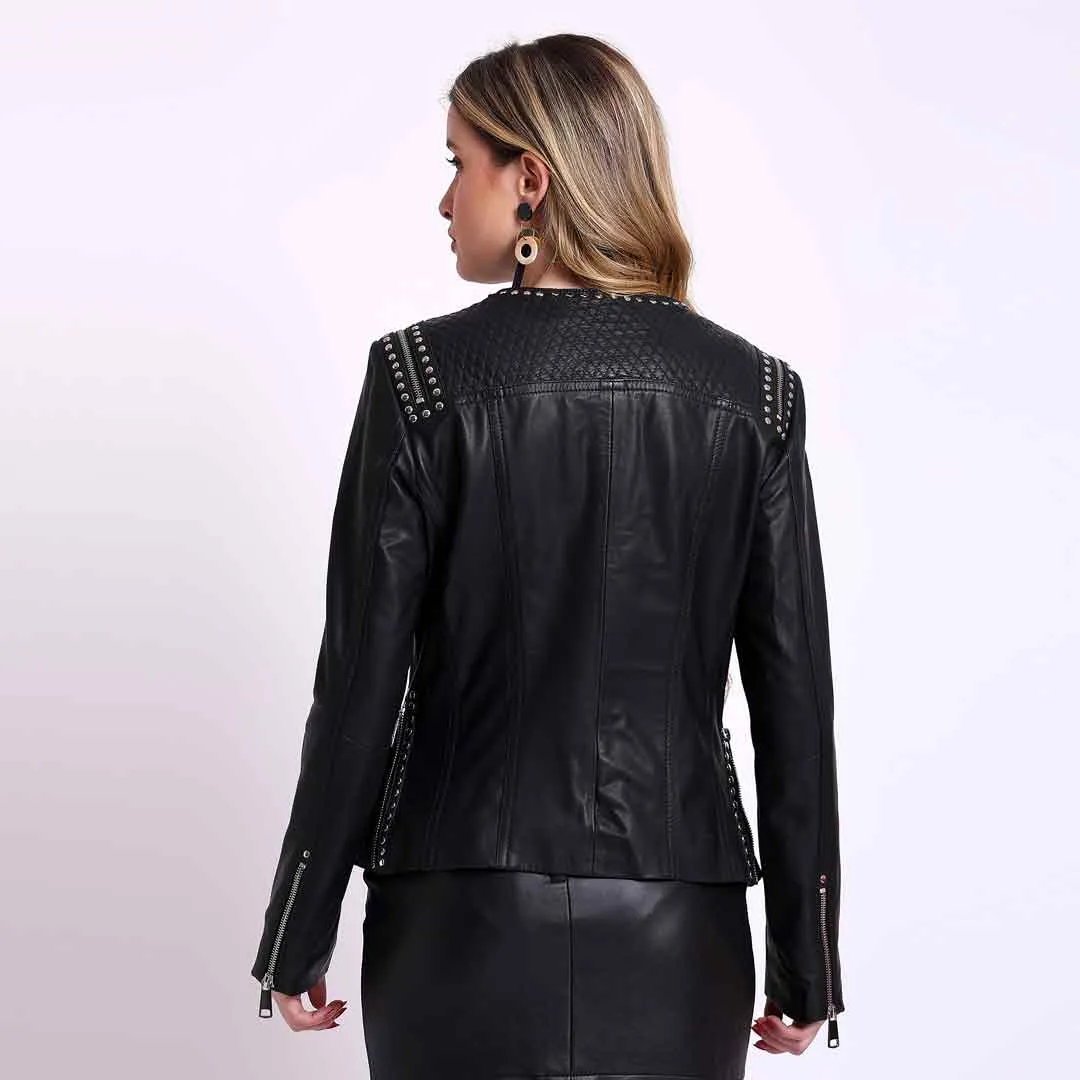 Saint Bethany Studded Black Leather Womens Jacket