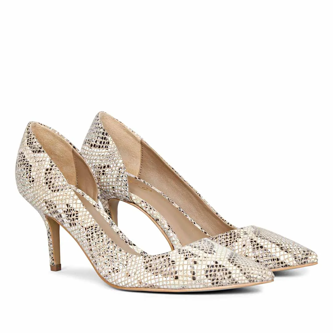 Saint Layla Beige Snake Print Leather Pumps