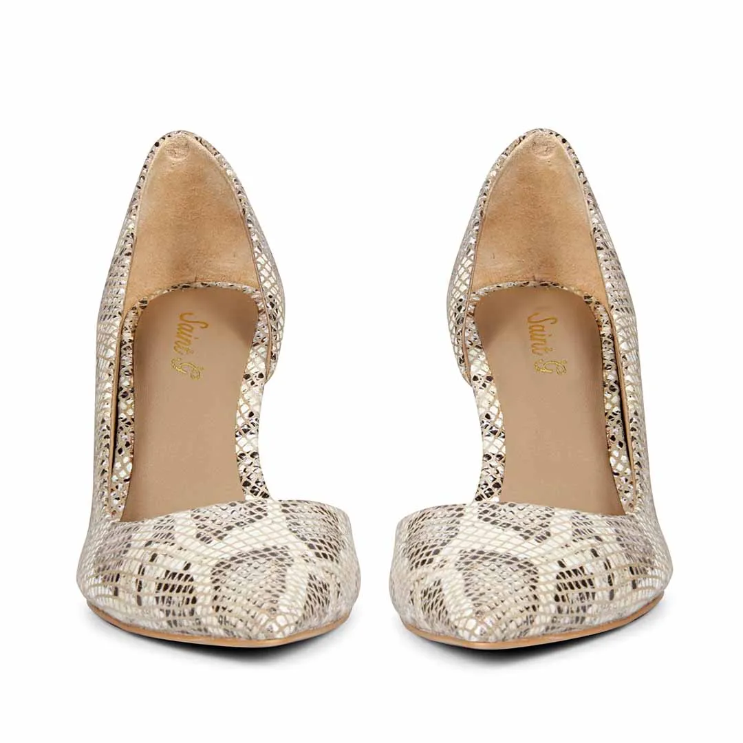 Saint Layla Beige Snake Print Leather Pumps