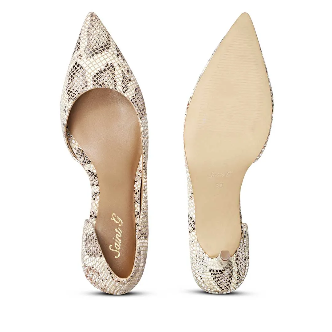 Saint Layla Beige Snake Print Leather Pumps