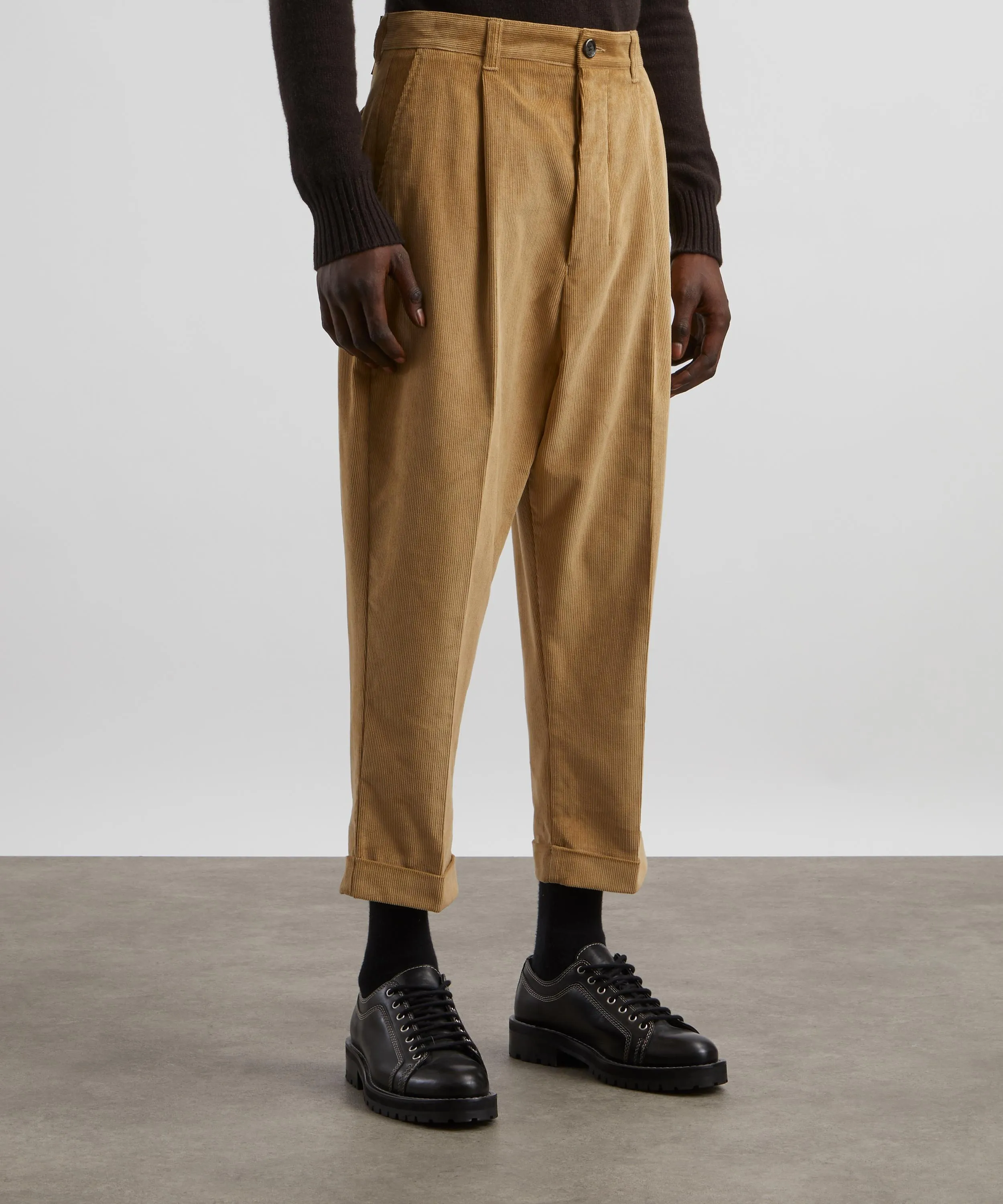 Sand Cotton Corduroy Carrot Oversized Trousers