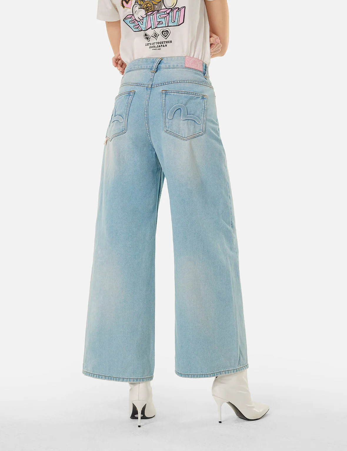 Seagull Embossed Baggy Jeans