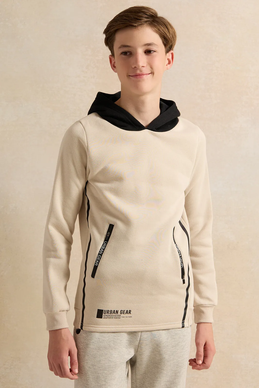 Senior Boys Beige Hooded Sweatshirt