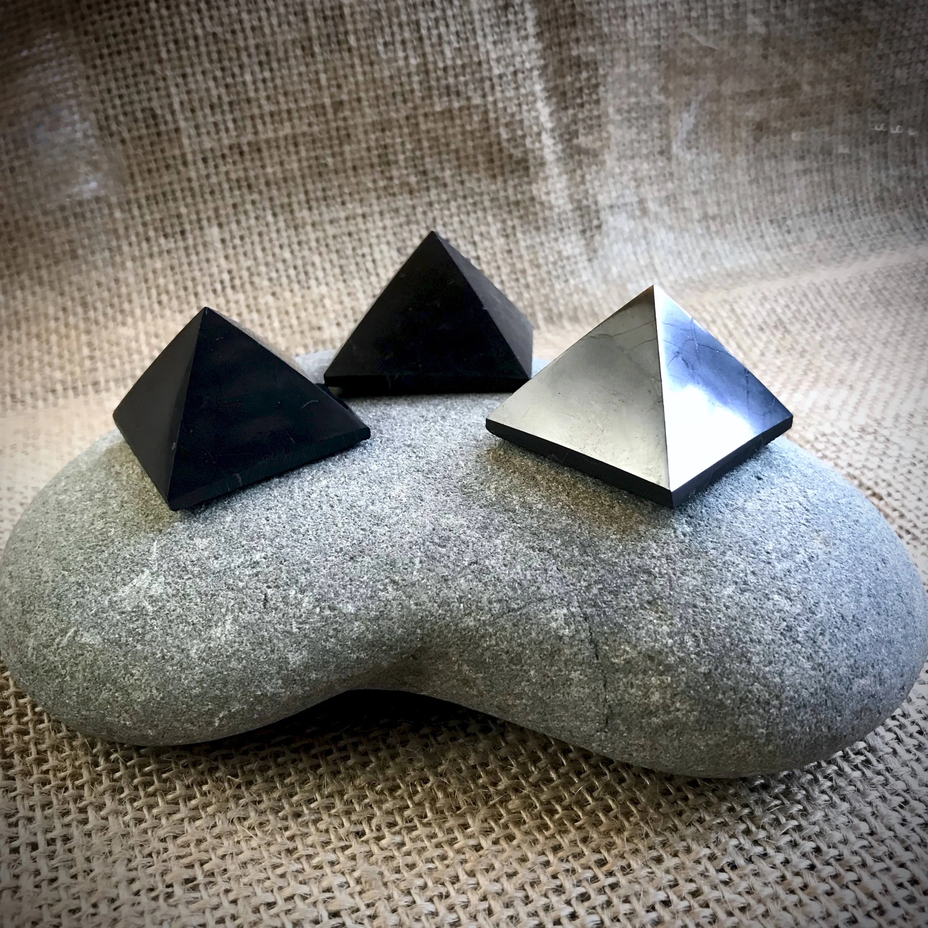 Set of 3 Small Shungite Pyramids, Genuine Shungite, Black Shungite