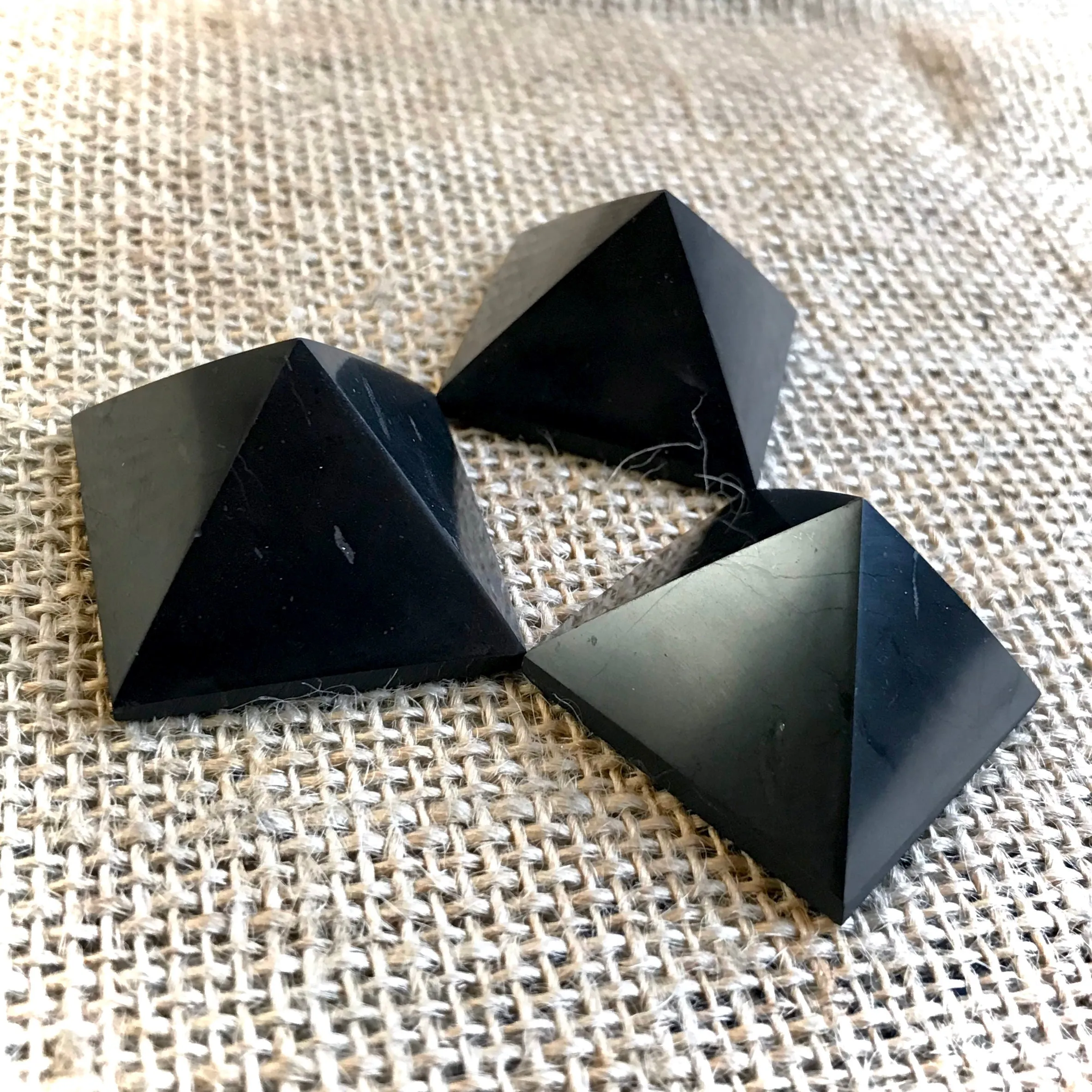 Set of 3 Small Shungite Pyramids, Genuine Shungite, Black Shungite