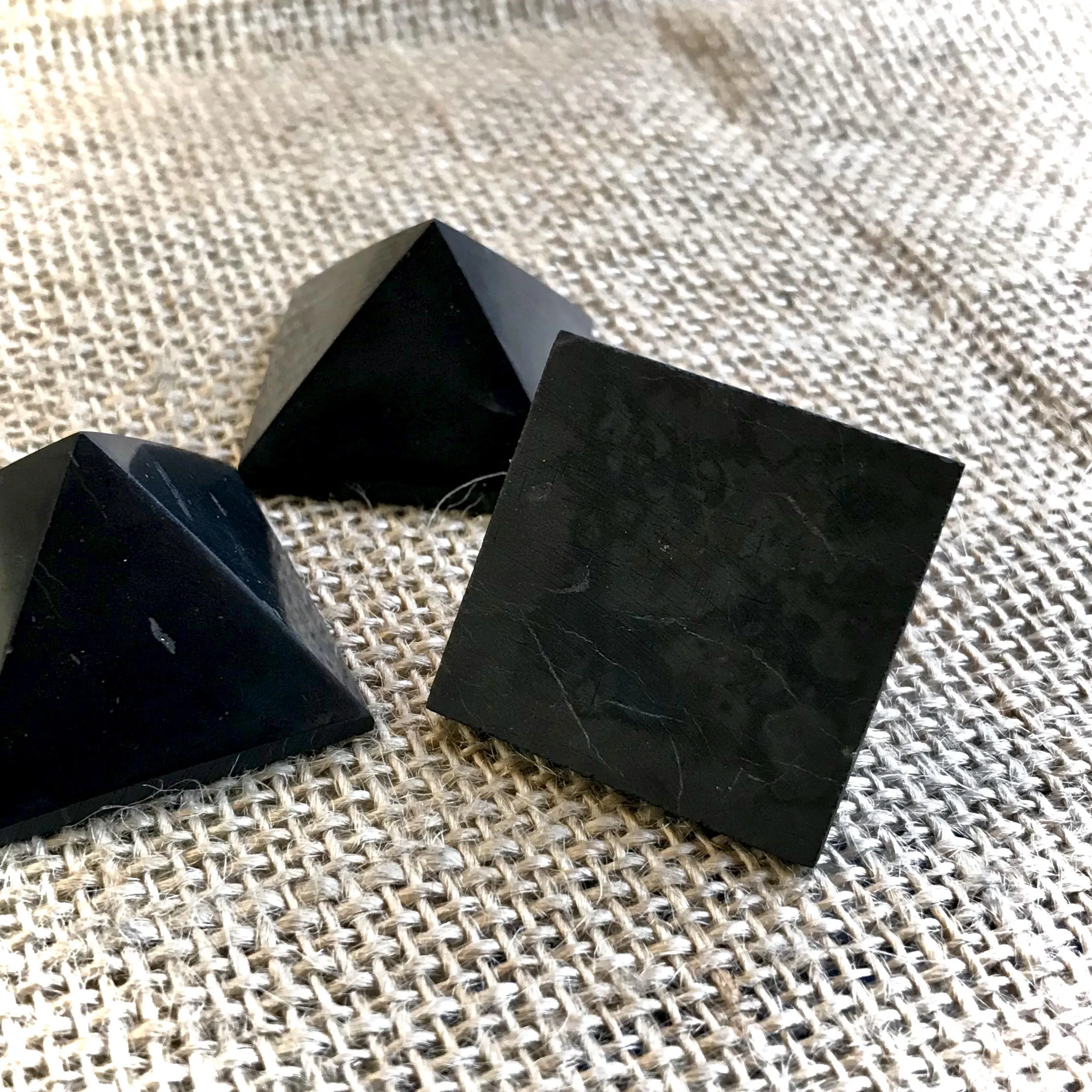 Set of 3 Small Shungite Pyramids, Genuine Shungite, Black Shungite