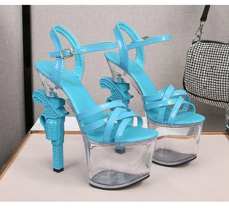 Transparent Patent Leather High Heel Catwalk Sandals for Women