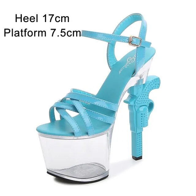 Transparent Patent Leather High Heel Catwalk Sandals for Women