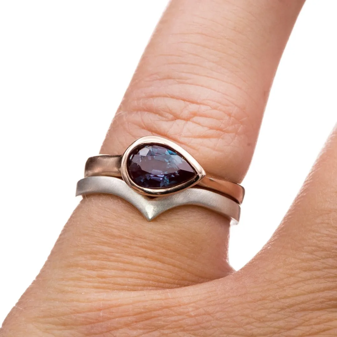 Sideways Pear Alexandrite Bezel Set Solitaire Engagement Ring