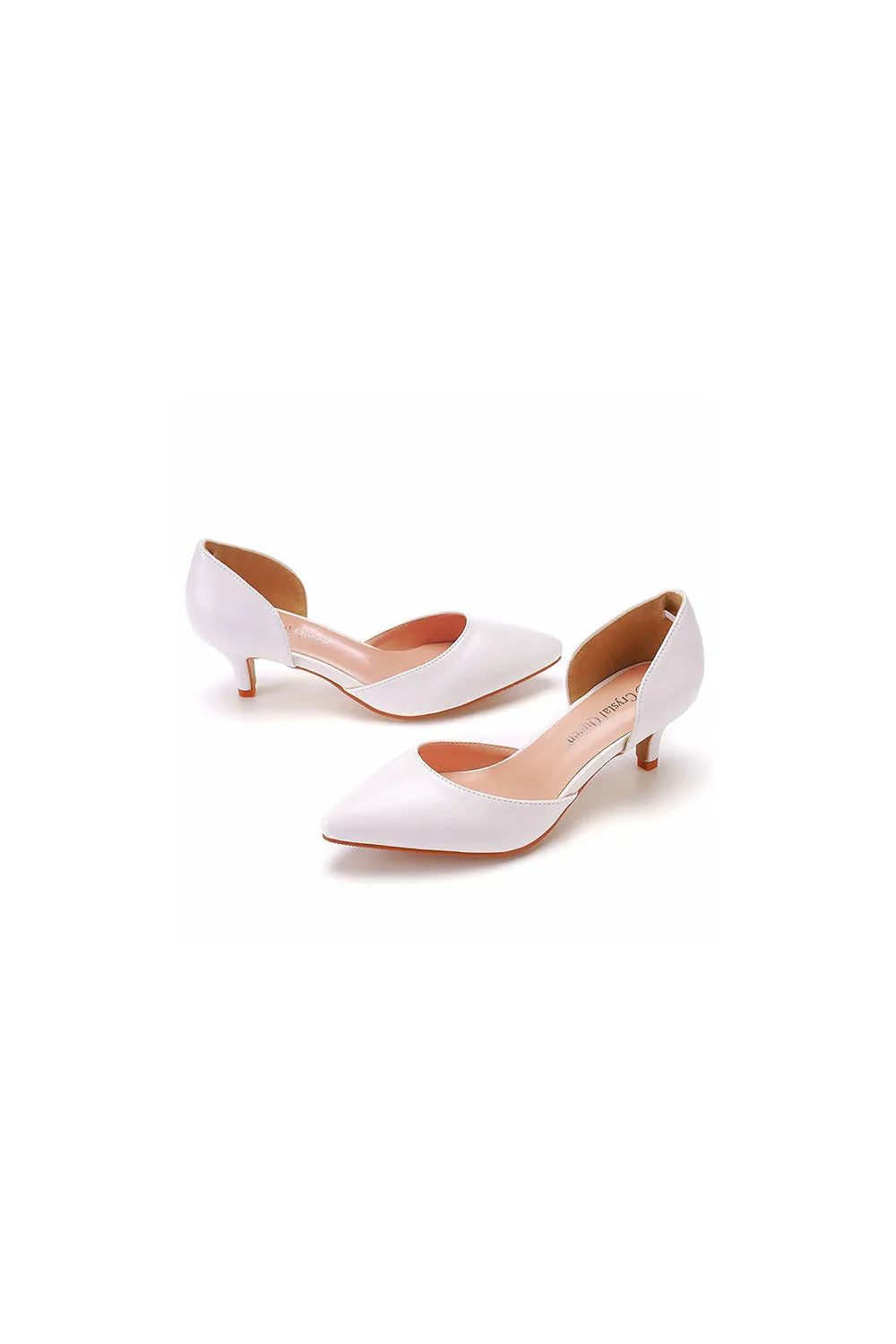 Simple Elegant Mid Cutout Two-Piece Slip on Pointed Toe Kitten Heels