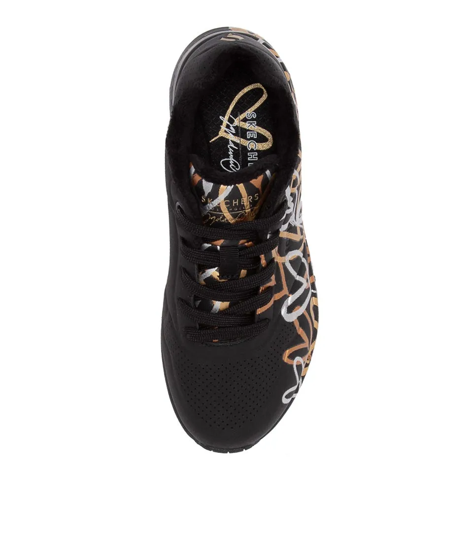 SKECHERS Uno Black Gold Sneakers