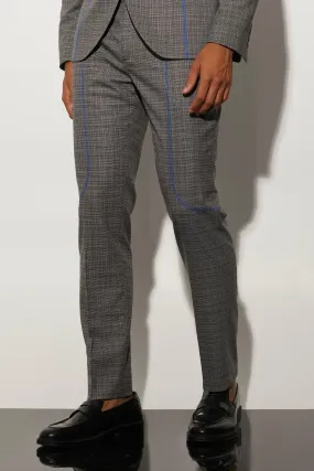 Slim Fit Check Contrast Stitch Suit Trousers