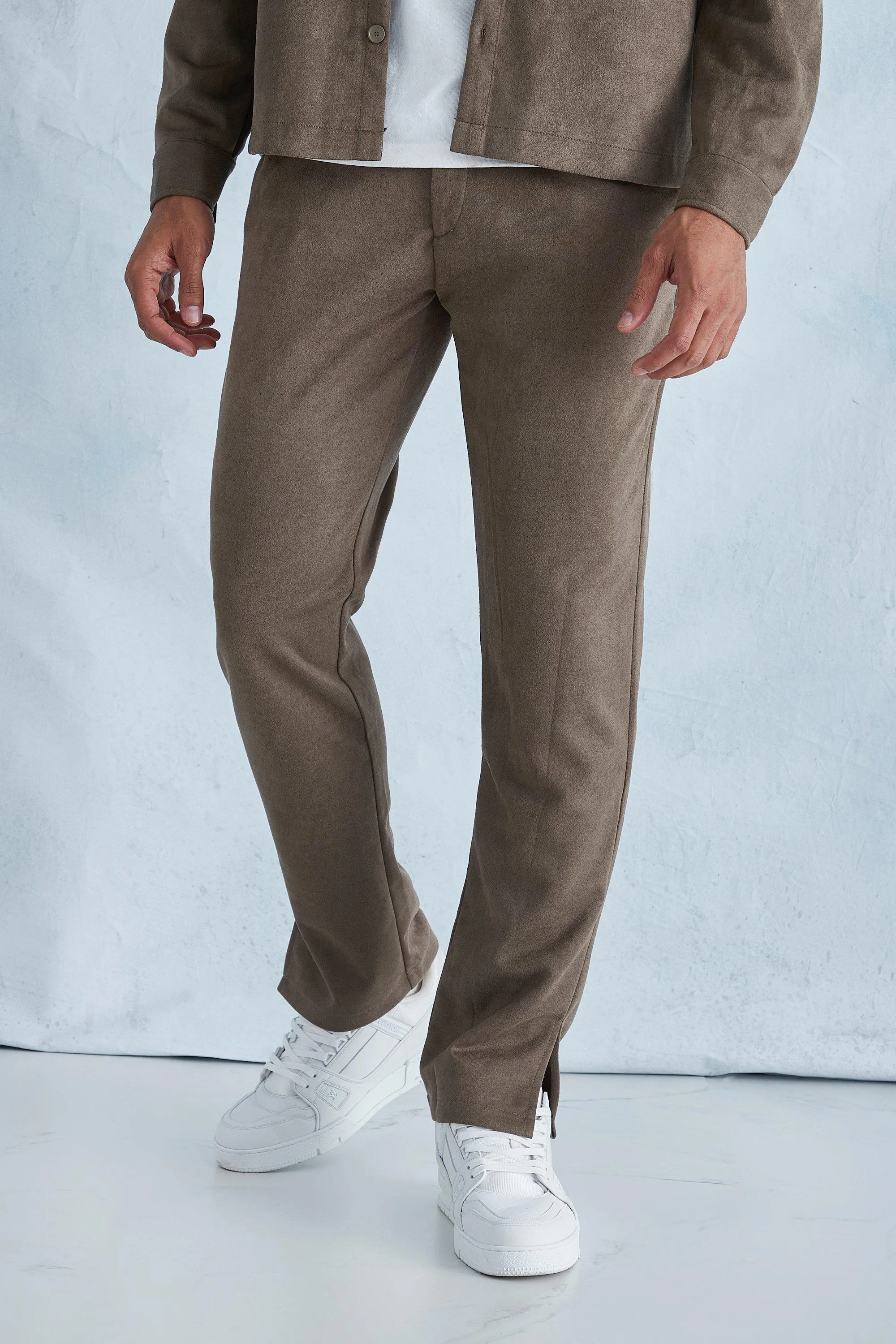 Slim Fit Suede Split Hem Trousers