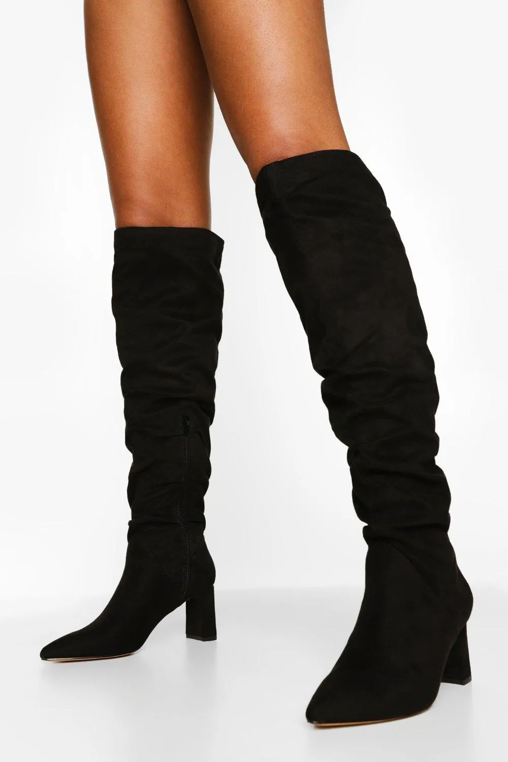 Slouched Block Heel Over The Knee Boots