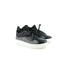 Black Leather Sneakers with Socks and Glitter