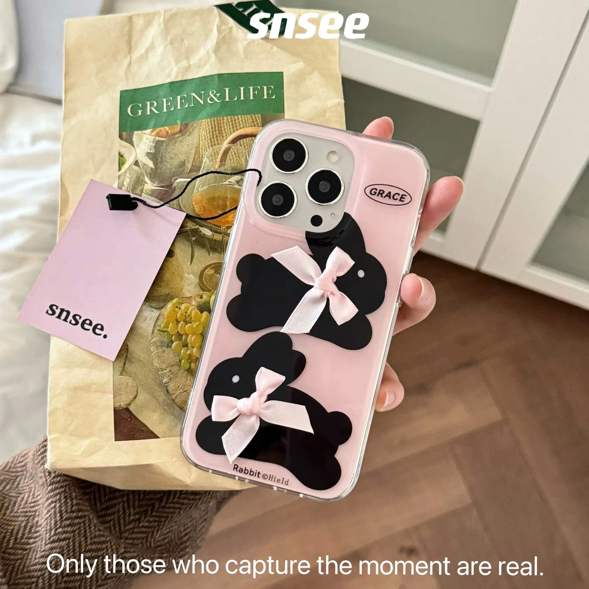 Snsee Korean ins style double layer rabbit bow sweet pink big hole suitable for Apple 12 mobile phone case iphone14promax14pro13