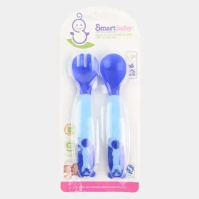 Soft Silicone Spoon and Fork Set - Blue - 2 Pieces