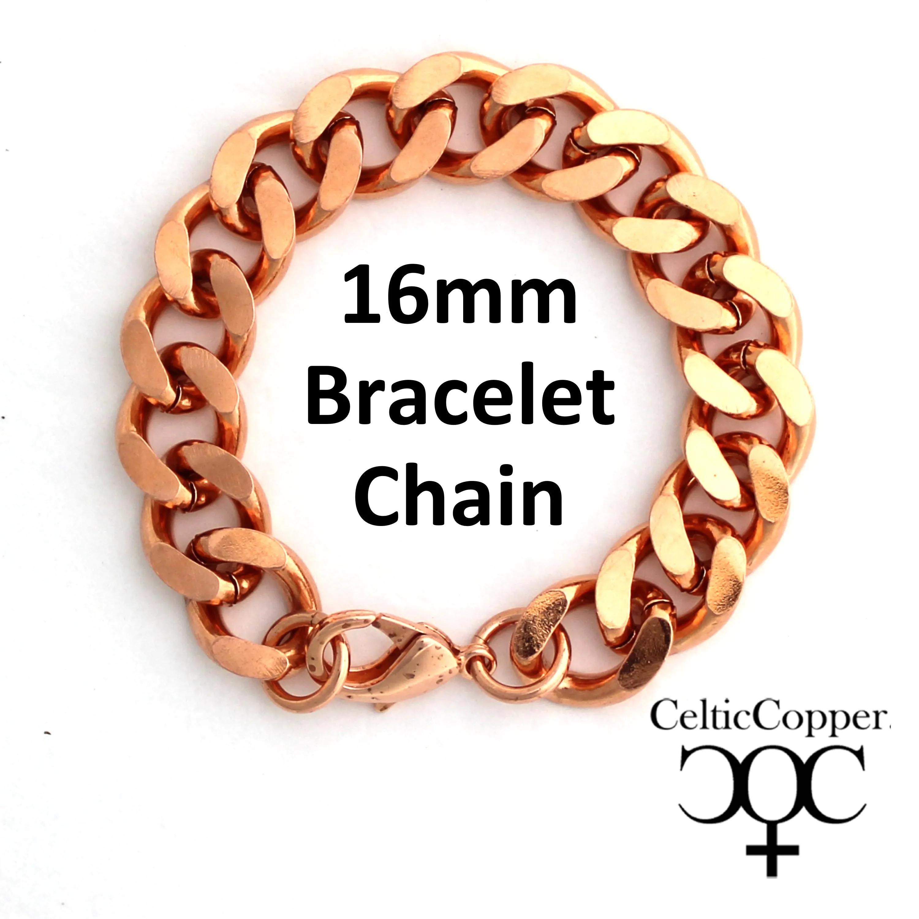 Solid Copper Super Chunky 16mm Curb Chain Bracelet B162R Men's Copper Cuban Curb Chain Bracelet 8.5 Inch