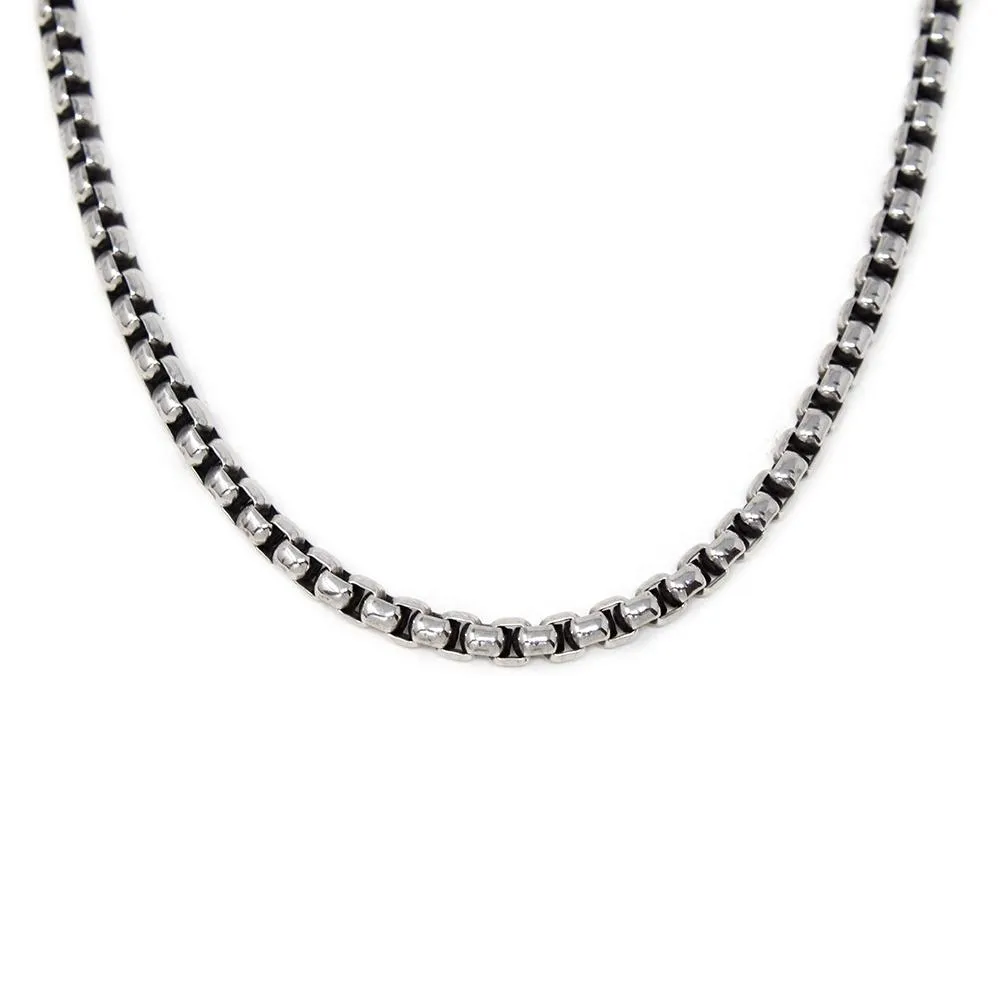 Steel Oxidized Round Box Chain Necklace 24 Inch