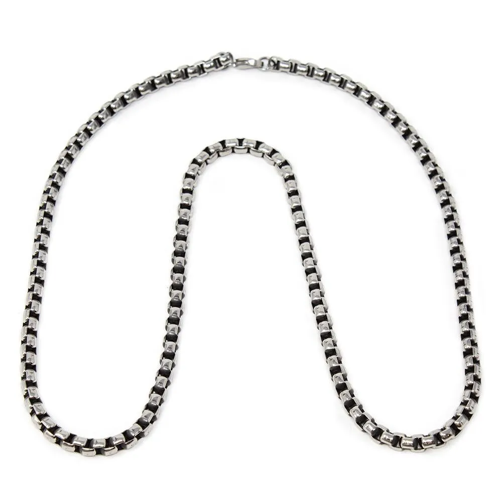 Steel Oxidized Round Box Chain Necklace 24 Inch